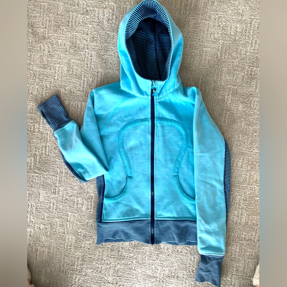 lululemon Blue striped Scuba Full-Zip Hoodie- Size 8